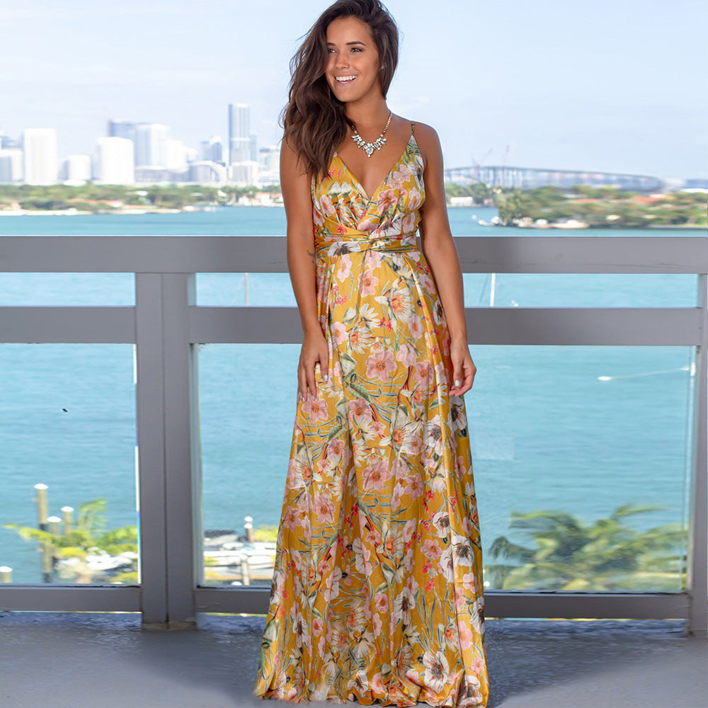 Women's Sling Backless Beach Dress – High Waist Maxi Swing Skirt