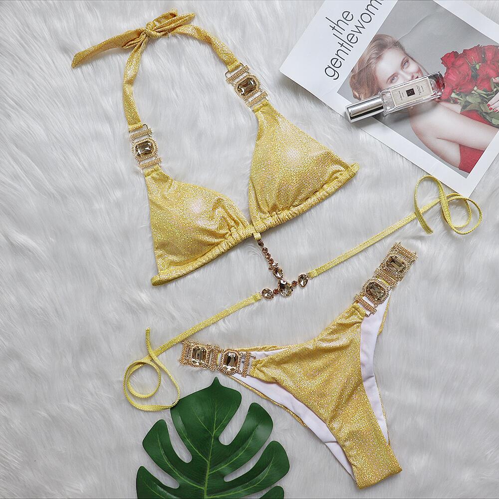 Glitter Halter Bikini Set – Women's Polyester Swimwear S–XL