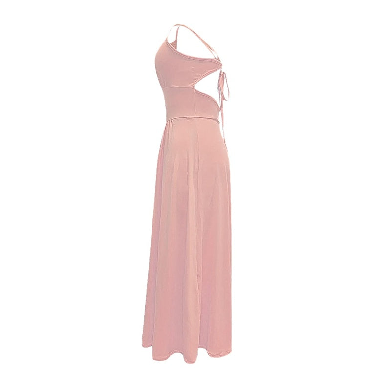 Women's Deep V-Neck Maxi Dress – Spaghetti Strap Backless High Slit Long Dress