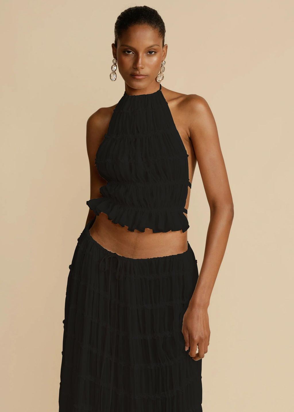 Women's Halter Crop Top Pleated Maxi Skirt Set Sexy Backless 2-Piece Beach Dress Suit – AdriaPulse
