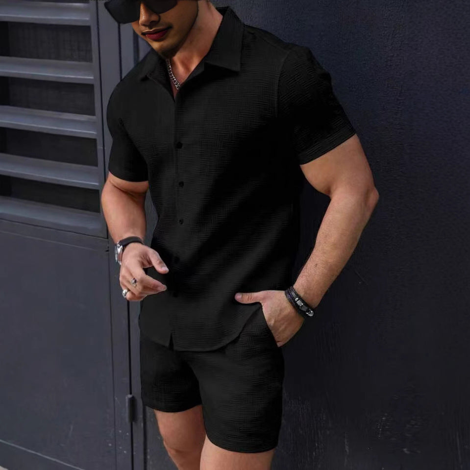 Men's Summer Two Piece Set – Short Sleeve Shirt & Shorts Beach Outfit