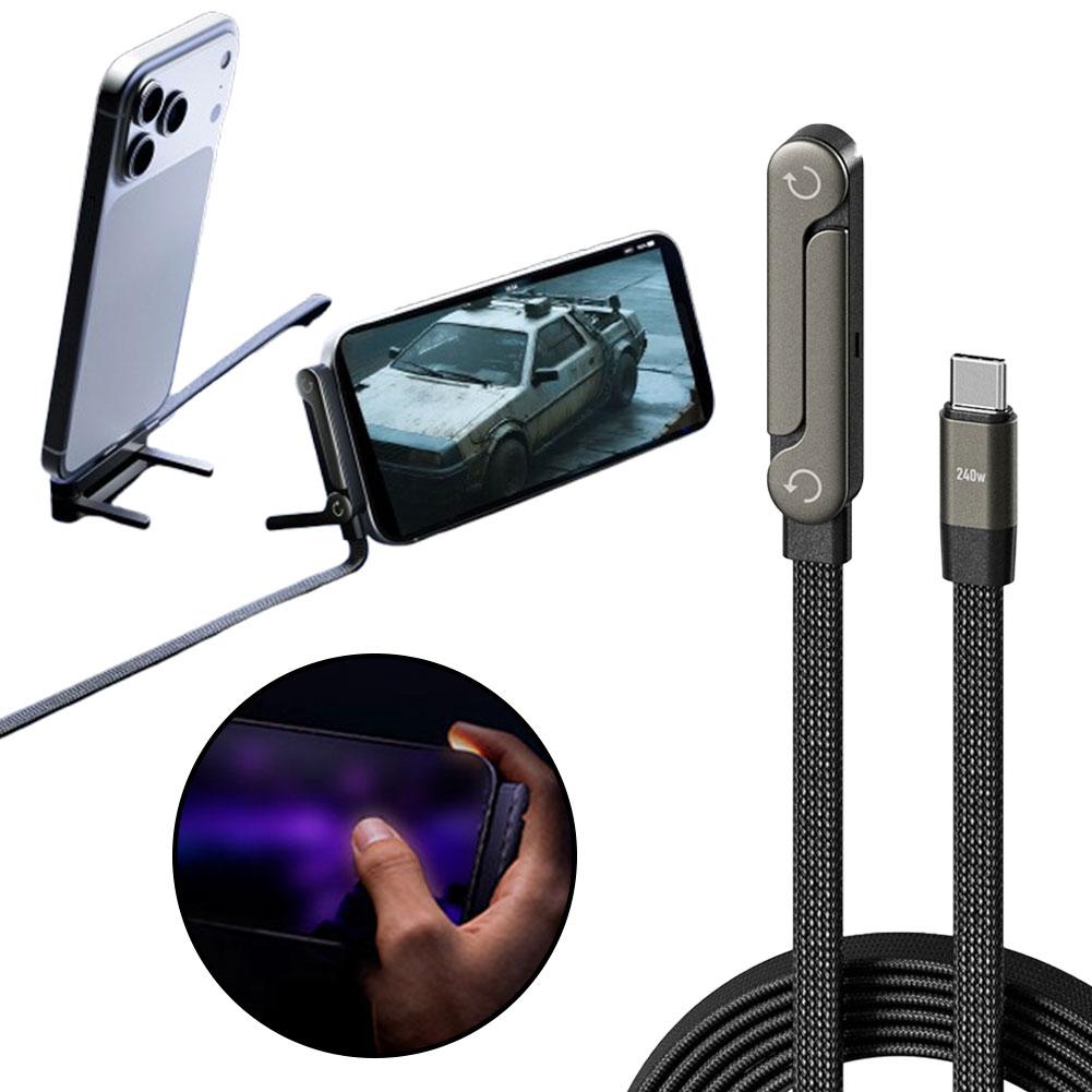 Câble de données de charge rapide pliable 2-en-1 avec support Support pliable pour téléphone et tablette Type-C vers Type-C USB-A vers Type-C