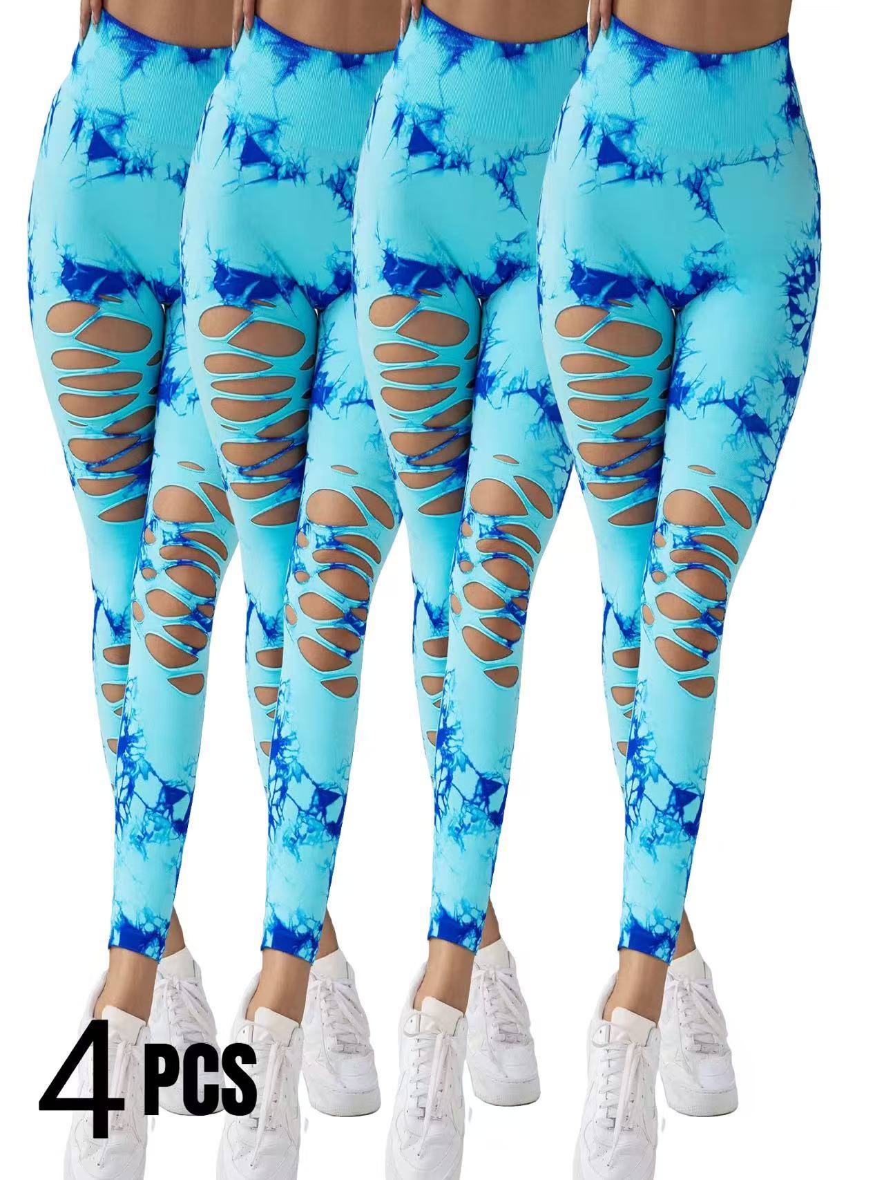 4-Pack Hollow-Out Tie-Dye High-Waist Tummy Control Yoga Pants