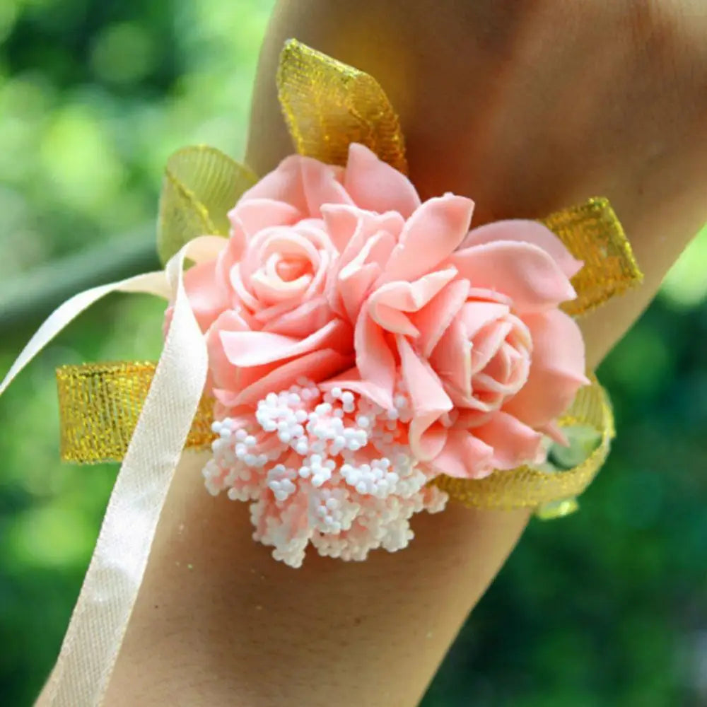 2026 Wedding Wrist Foam Rose Flower Bridal Bridesmaid Wrist Corsage Wedding Party Ribbon Bracelet Car Events