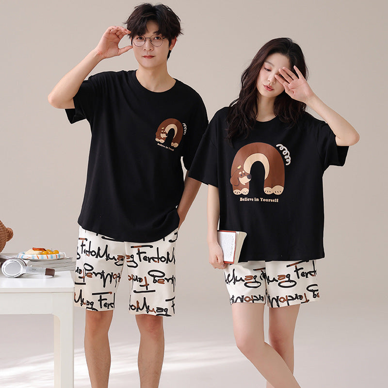 Couples Matching Cotton Pajama Set – Loose Short Sleeve & Shorts Loungewear – AdriaPulse"