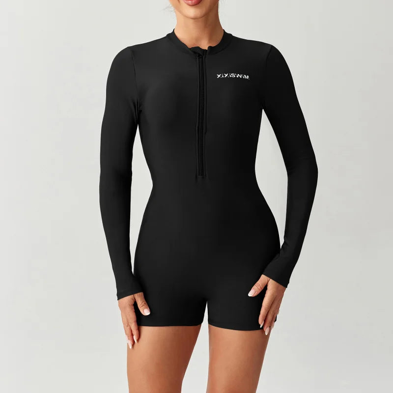 Damen Langarm-Badeanzug, einteilig, neue Art, quadratisch geschnittene Bikinihose, konservativer Tauchanzug, Bademode für Damen