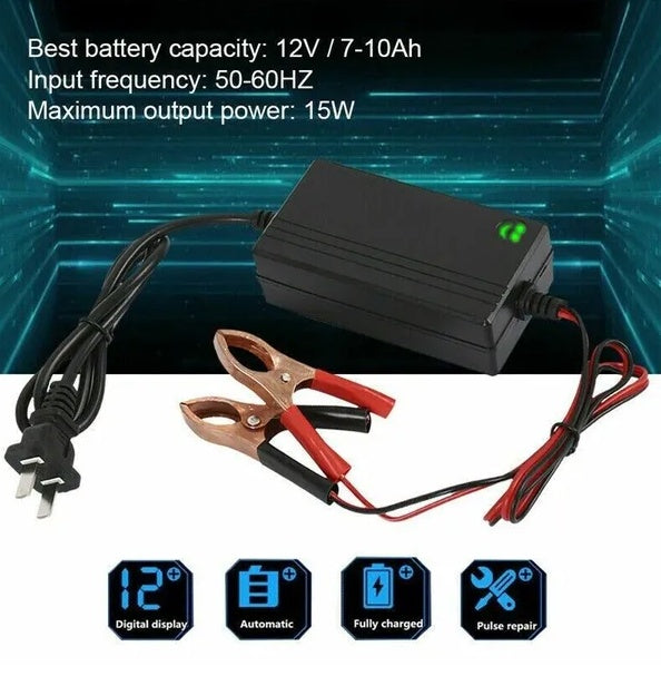 Portable 12V car battery charger and trickle maintainer for car truck boat and motorcycle in black – AdriaPulse