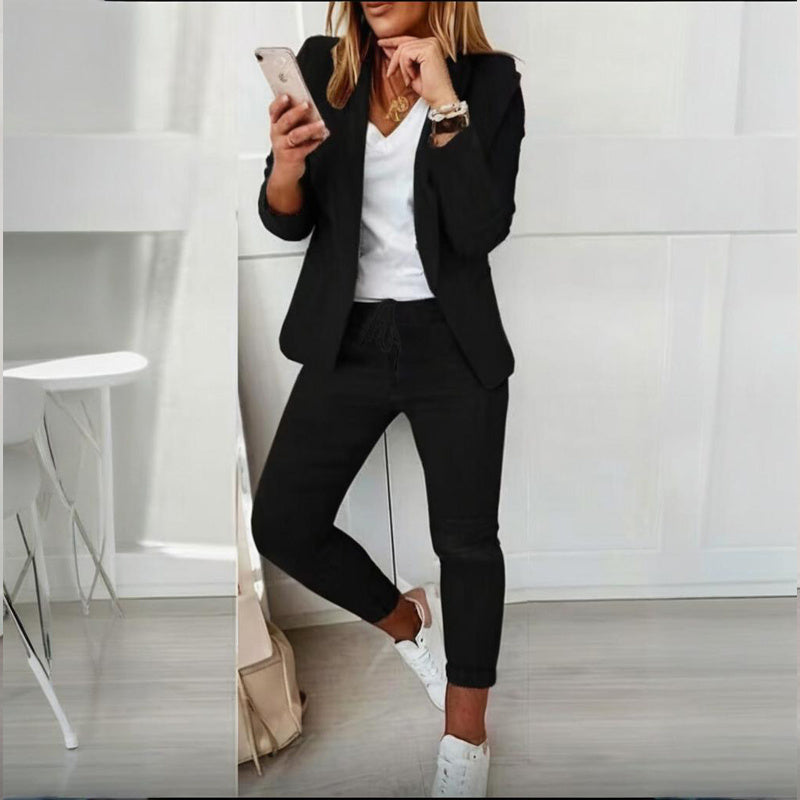 Damen Blazer mit Kerbkragen & Hose mit Kordelzug Anzug-Set – Business Casual