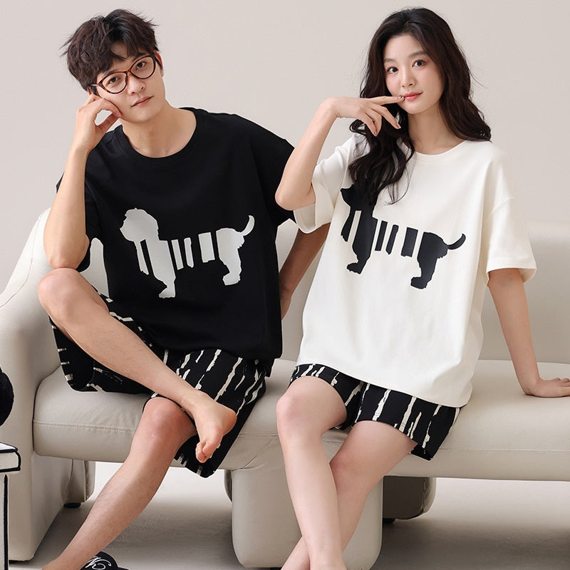 Couples Matching Cotton Pajama Set – Loose Short Sleeve & Shorts Loungewear – AdriaPulse"