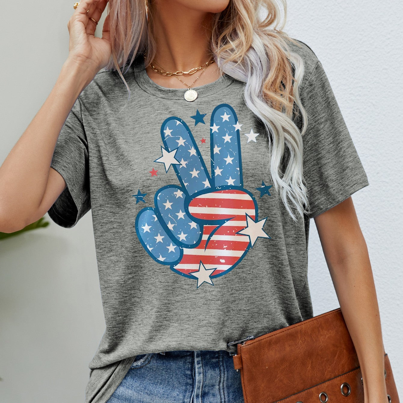 Damen T-Shirt mit Rundhalsausschnitt, kurzen Ärmeln und Print zum amerikanischen Unabhängigkeitstag
