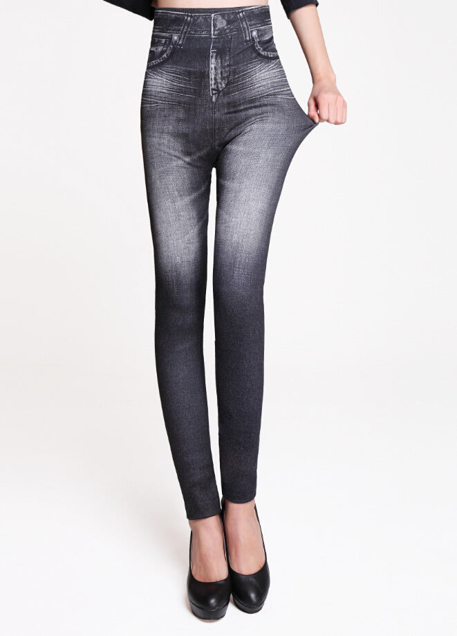 Women's slim-fit denim jean leggings in a 3-pack set – black, blue and gray pencil cut pants, all-season style – AdriaPulse"