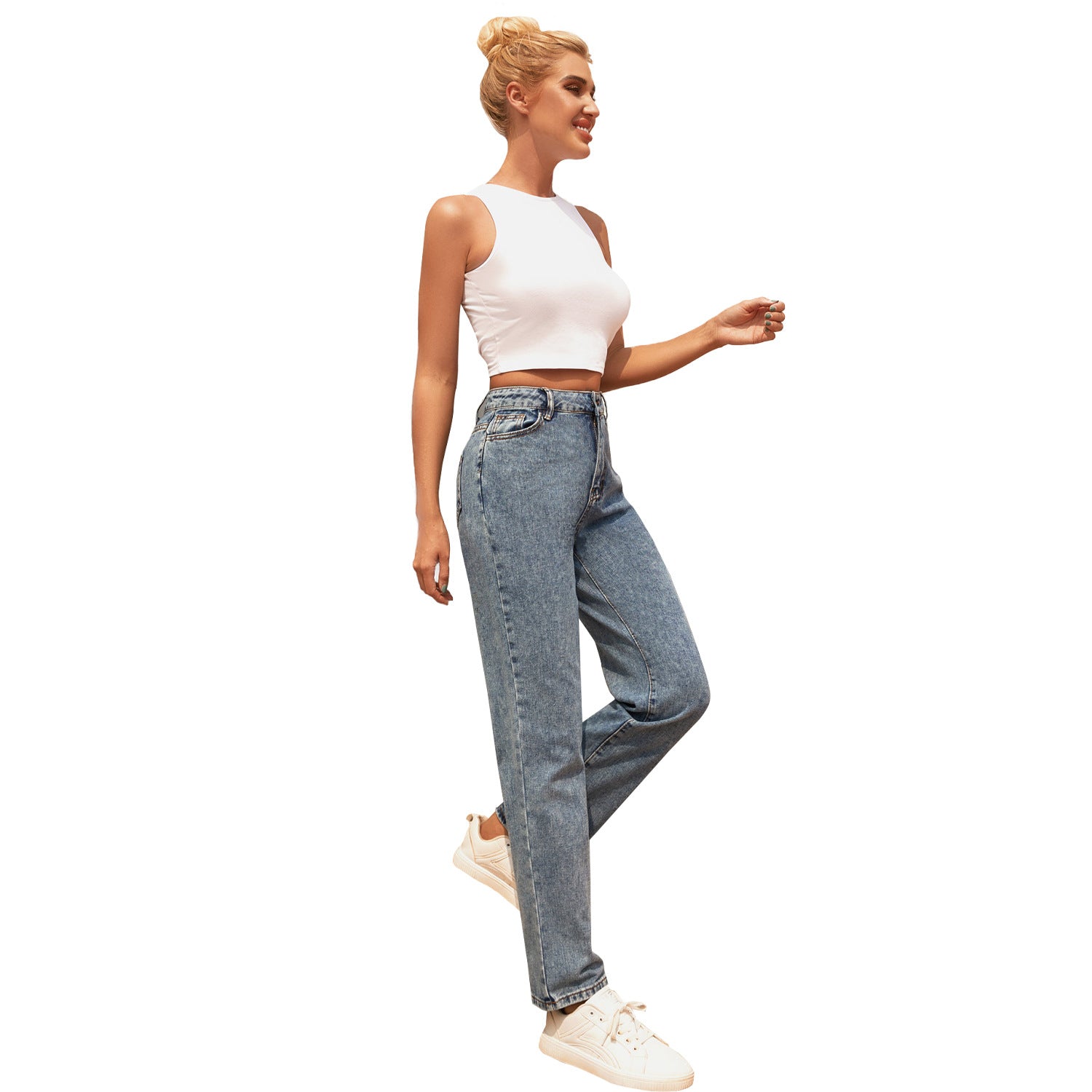 Damen-Jeans Straight Fit, Washed – Stretch-Denim, Blau, XS–L
