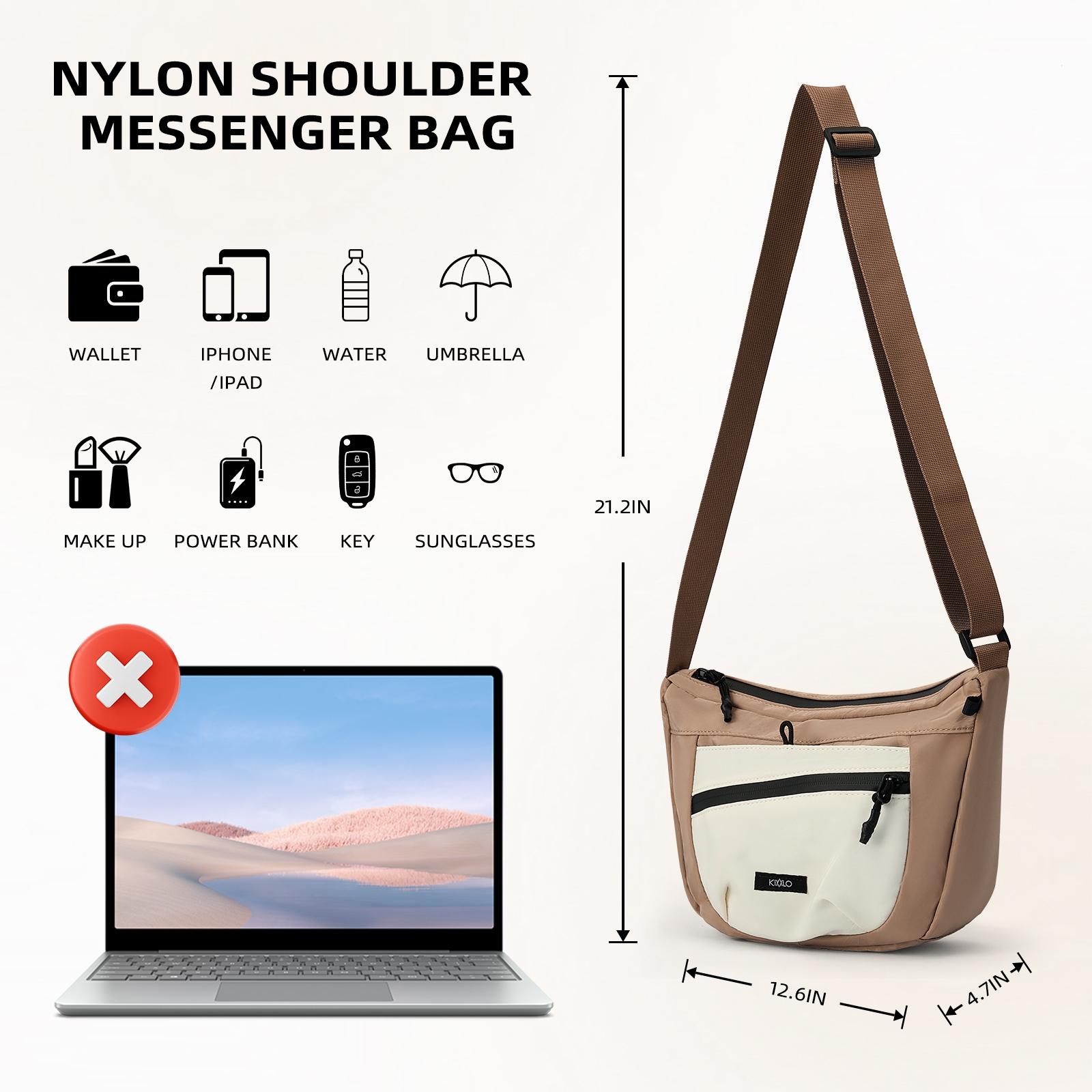 Women's large solid color crossbody shoulder bag in brown — spacious commuter bag for work, school and daily use
