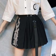 Jupe plissée brodée taille haute pour femme – Coton, Noir Argenté