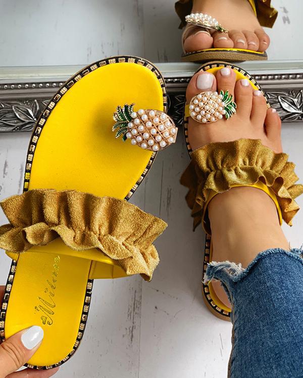 Damen Ananas Zehentrenner – Lustige PU-Sommersandalen