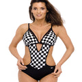 Maillot de bain bikini une pièce à carreaux – Maillot de bain sexy dos nu