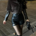 Women's High Waist PU Leather Shorts Buckle Detail – Black S | AdriaPulse