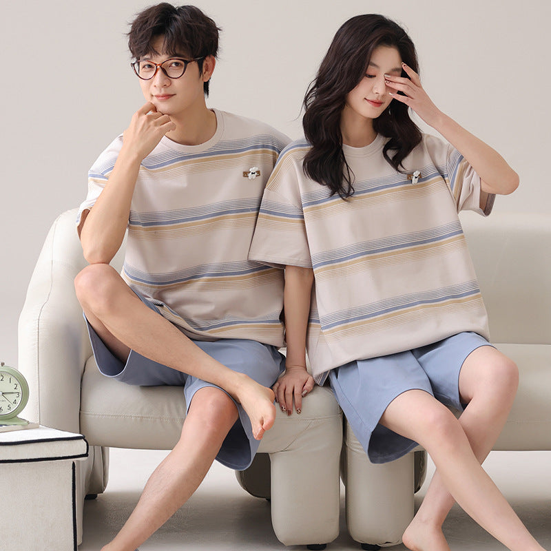 Couples Matching Cotton Pajama Set – Loose Short Sleeve & Shorts Loungewear – AdriaPulse"