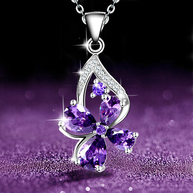 Halskette mit lila Amethyst-Anhänger | Kupfer-Kristall-Charm – Boho Schmuck für Damen