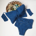 Gestricktes schulterfreies Bandeau-Bikini-Set | High-Waist-Bandage-Badeanzug für Damen – S bis L
