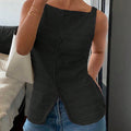 Womens Trendy Square Neck Button Up Vest Top Y2k Going Out Tank Tops