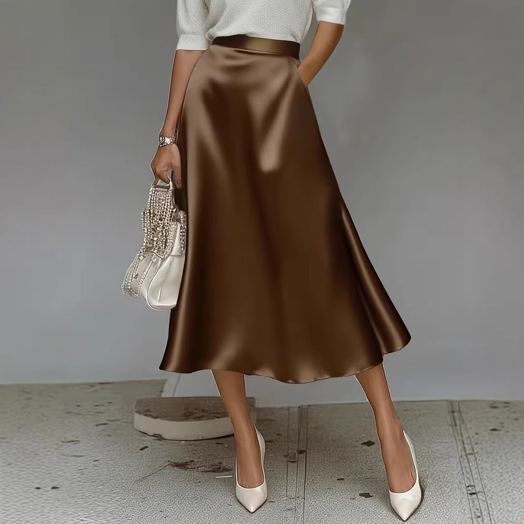 Satin Velvet Mid-Length Commuter Skirt Women AdriaPulse