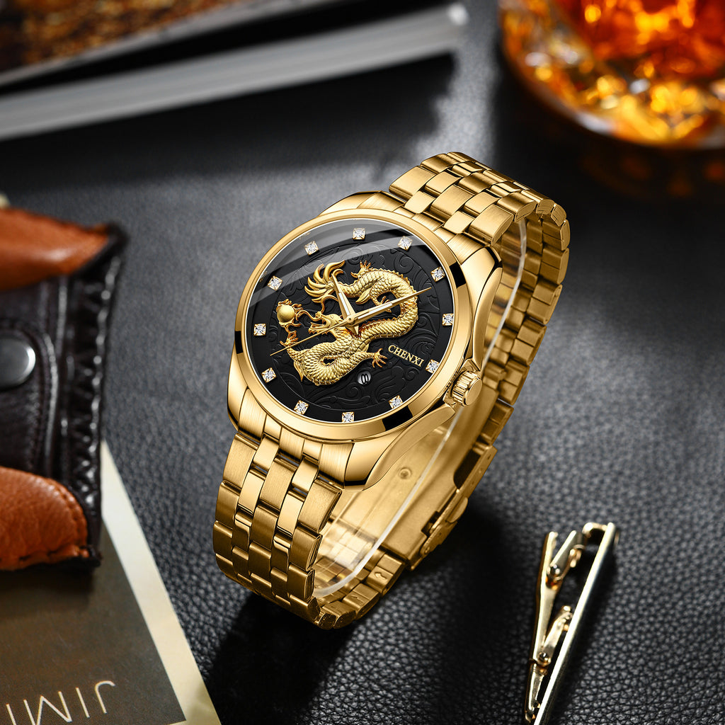 Men's Dragon Totem Mechanical Watch Business Style – Black Surface | AdriaPulse