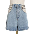 Damen High-Waist-Jeans-Shorts mit Kette – weites Bein Street Style Jeans-Shorts