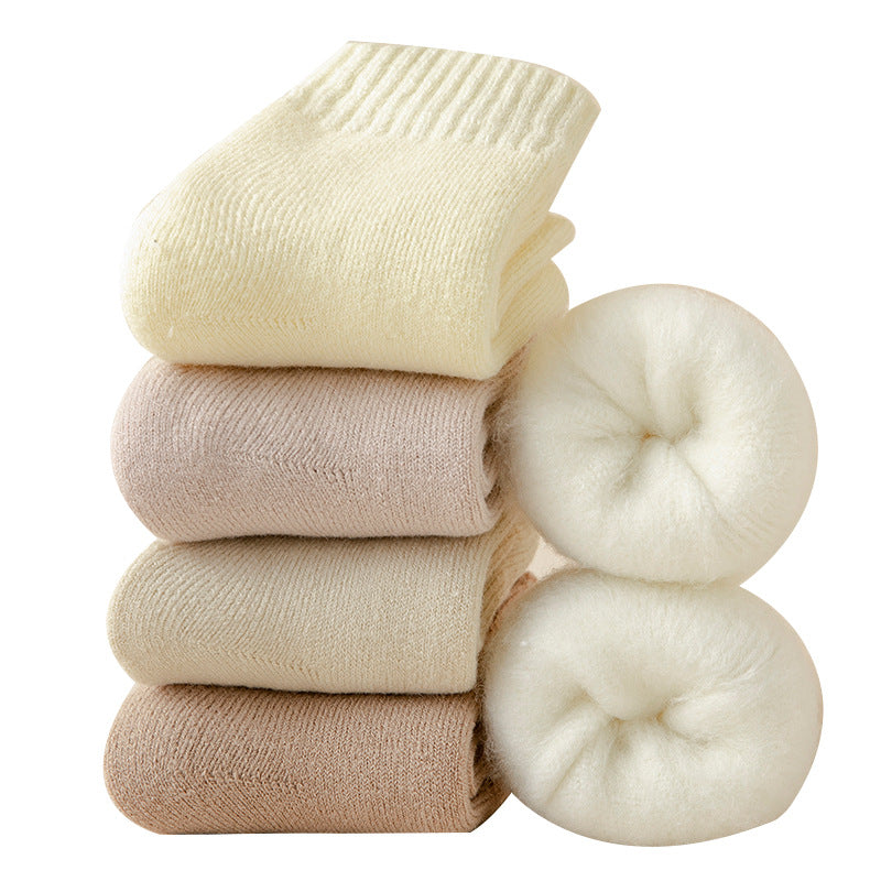Women's fleece-lined maternity socks in milky white — thickened warm terry-loop winter socks for pregnancy comfort, AdriaPulse