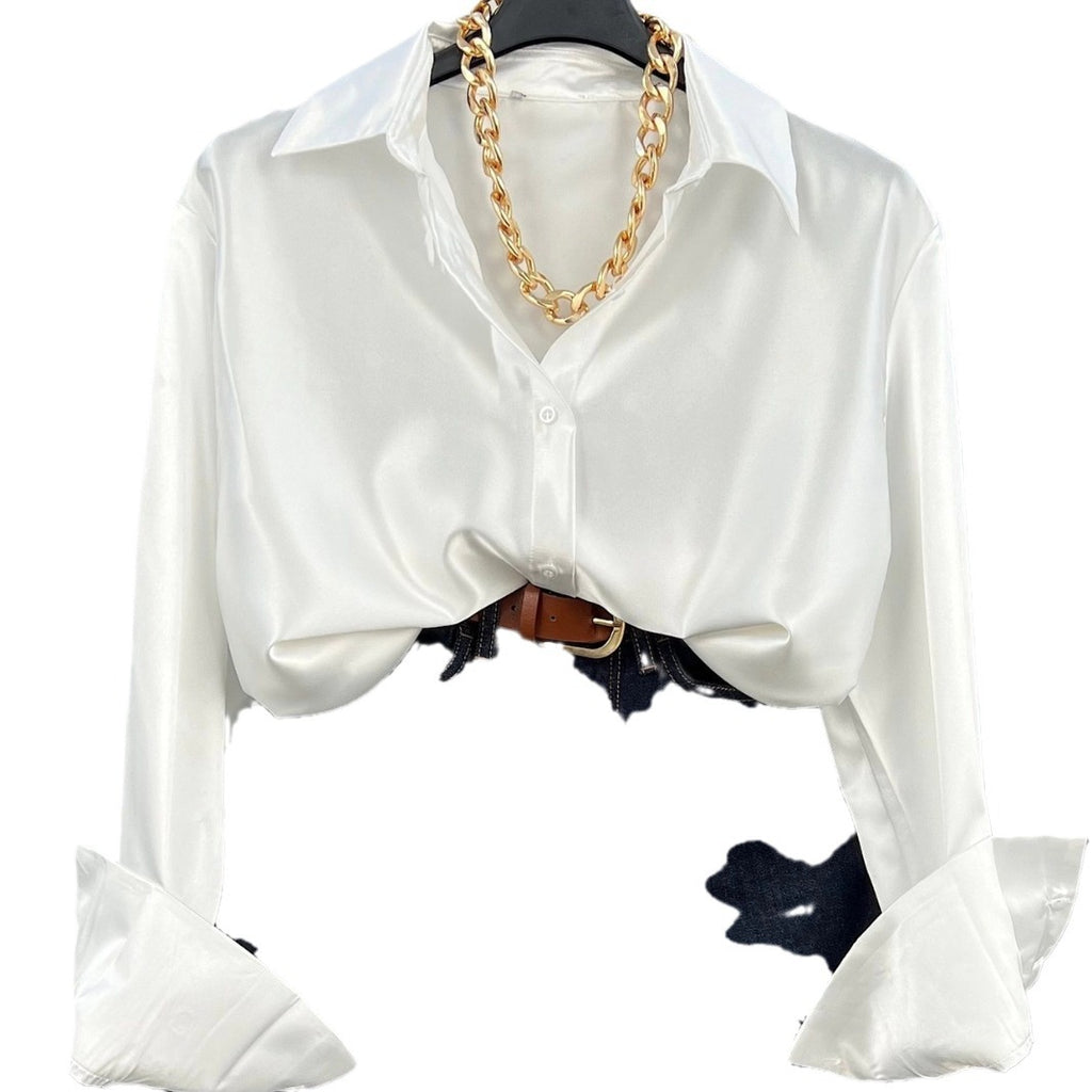 Cardigan à revers simple boutonnage | Chemise à manches longues – Femme