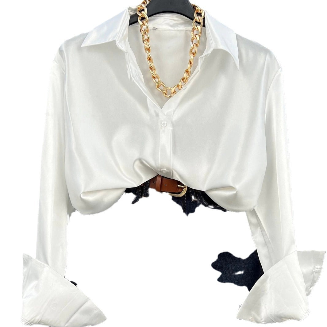 Cardigan à revers simple boutonnage | Chemise à manches longues – Femme