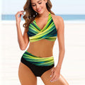 Striped Tie-Dye Hollow Bikini – High Waist Open Back Swimsuit