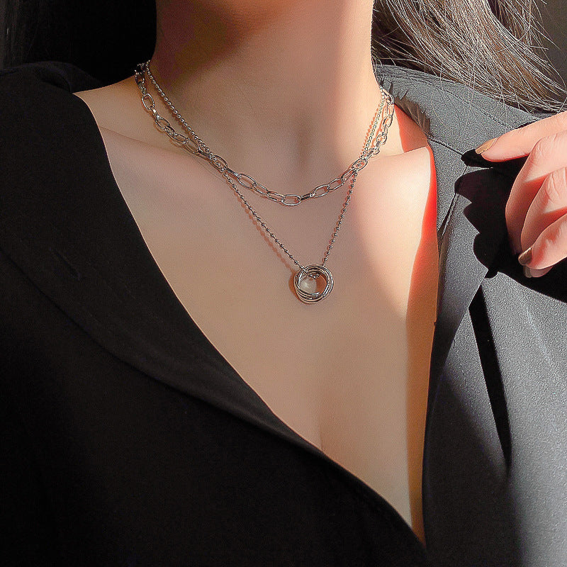 Women's Multilayer Silver Necklace – Electroplated Alloy Layering Chain