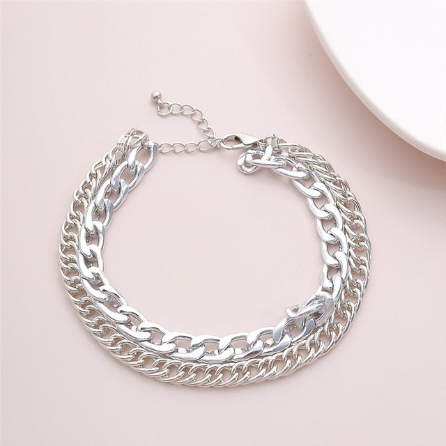 Geometric Metal Chain Anklet – Women's Beach Punk Gold Silver Ankle Bracelet