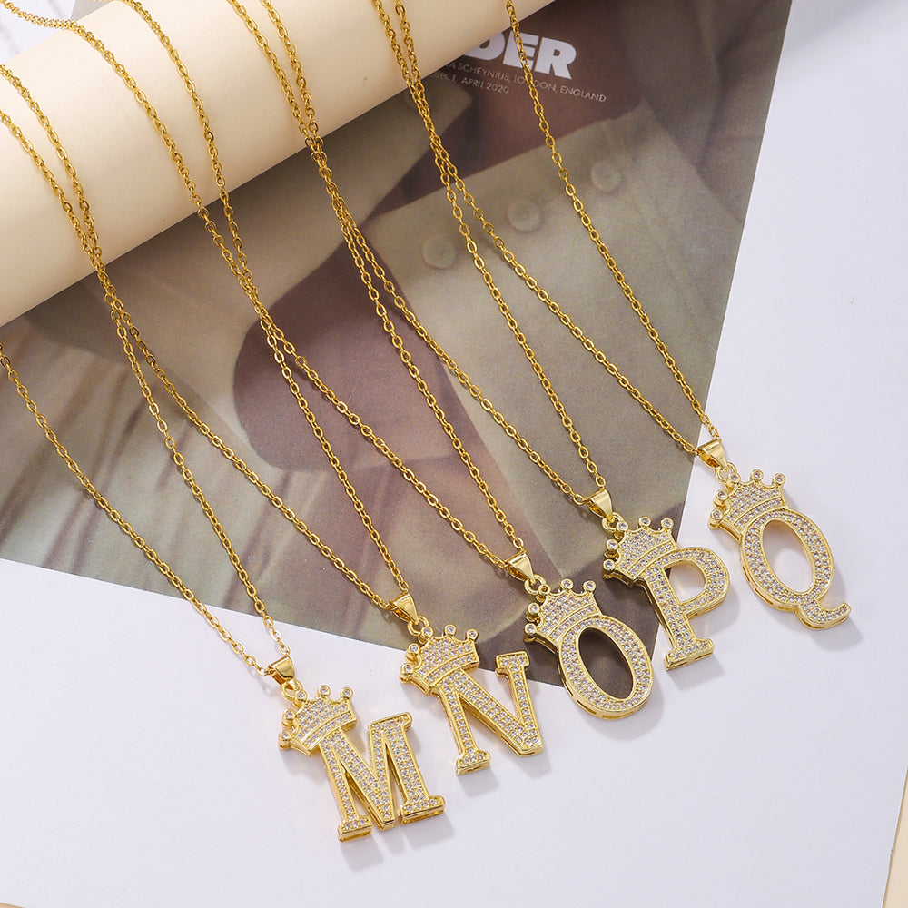 Goldkrone Anfangsbuchstaben Anhänger Halskette – Zirkon A–Z Alphabet Schmuck