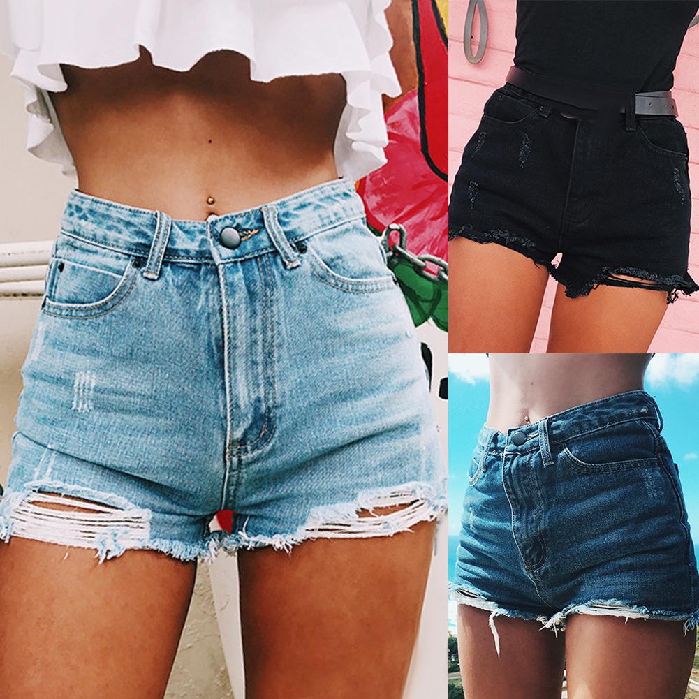 Women's high waist ripped black denim shorts with side slit and cat-claw distressing detail, edgy summer style – AdriaPulse"