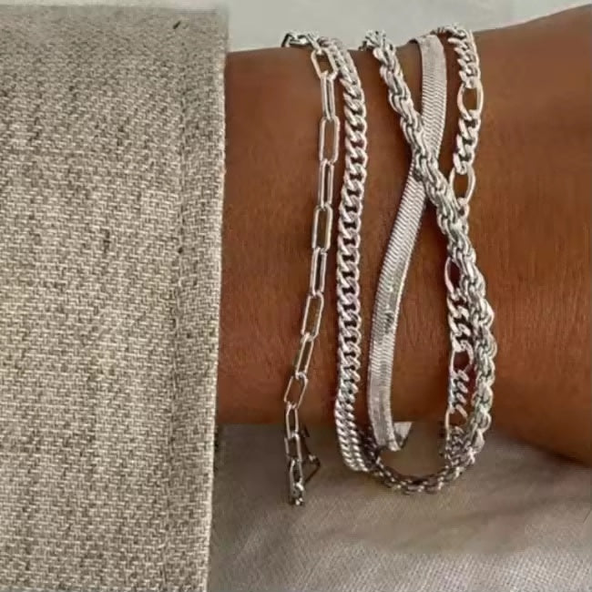 Women's 14K Silver Plated Dainty Bracelet Set – 5pcs Adjustable Stackable Bracelets
