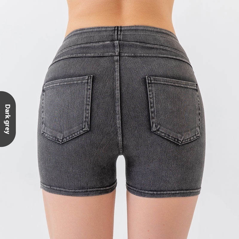 Women's High Waist Hip Lift Yoga Denim Shorts – Elastic Sports Fitness Shorts