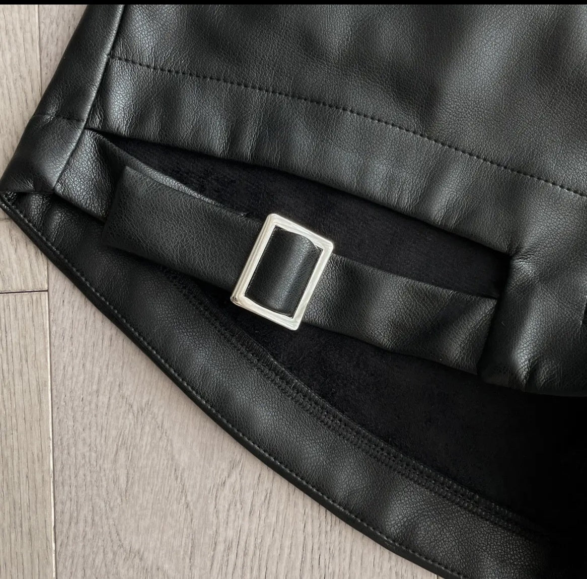 Women's High Waist PU Leather Shorts Buckle Detail – Black S | AdriaPulse
