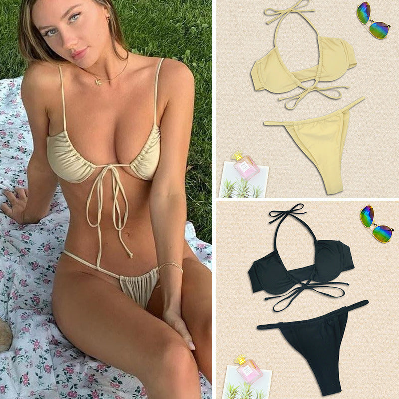 Fashion-Bikini mit Split – Schwarz & Mintgrün