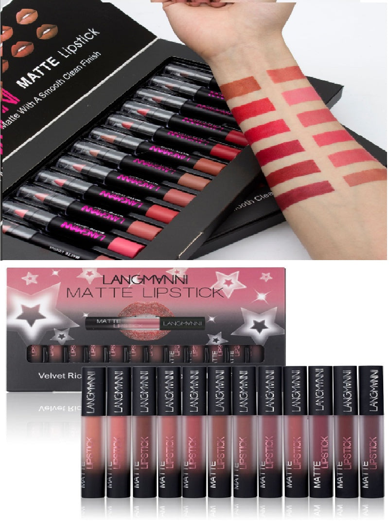 Langmanni Matte Velvet Lipstick Set – 12pcs Waterproof Long-Lasting