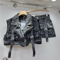 Women's retro black denim two-piece suit with top and pants, elegant workwear commute style – AdriaPulse"