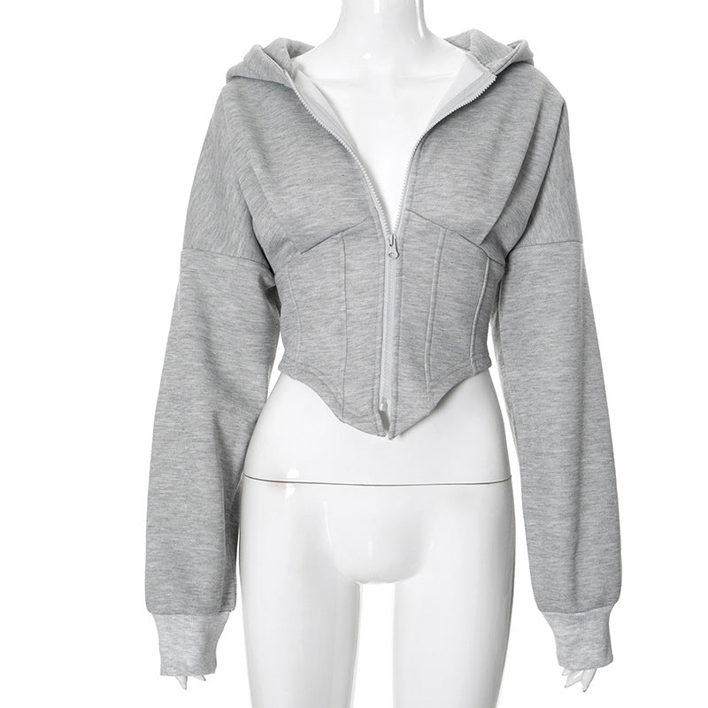 Sweat à Capuche Zippé Cardigan Y2K Mode Ins Veste Corset à Manches Longues Vêtements Femme
