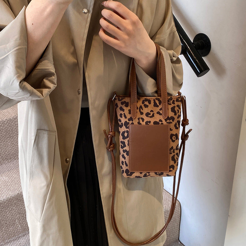 Umhängetasche mit Retro-Leopardenmuster | Wildleder-Schultertasche für Telefone – Damenmode Herbst Winter