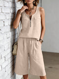 Women's Sleeveless Tank Top & Capri Pants Casual Two-Piece Set Beige – AdriaPulse