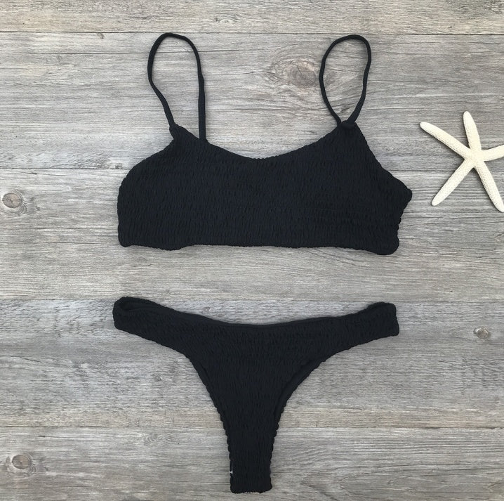 Sexy Pleated Triangle Bikini – Women's Nylon Swimwear S–L