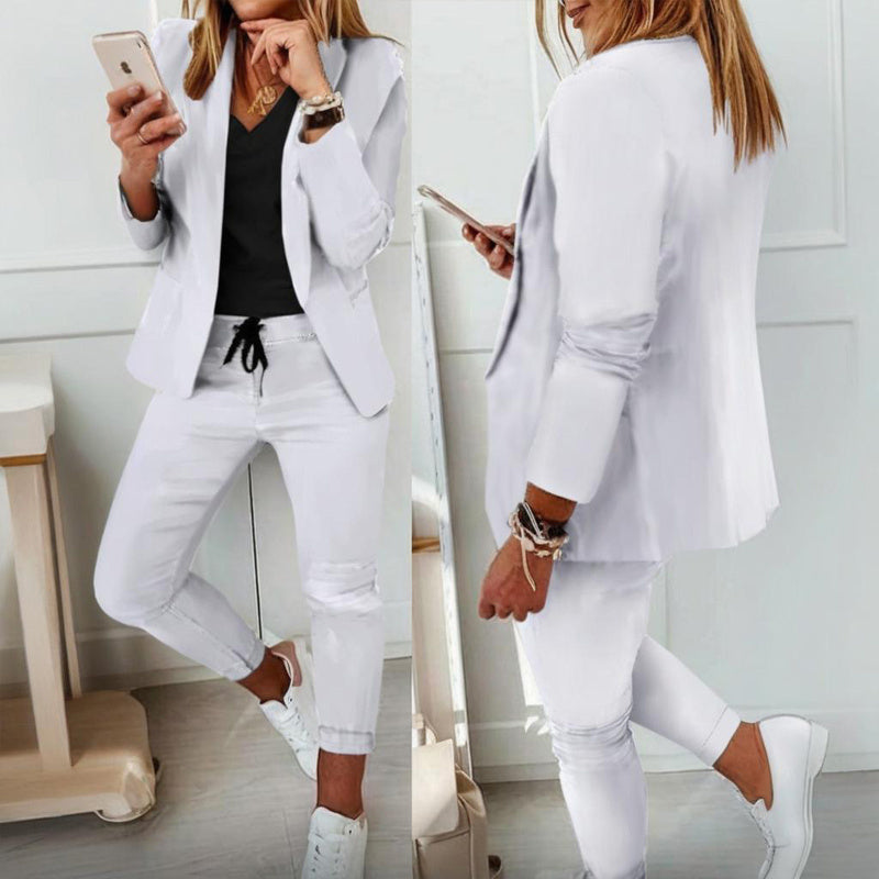 Damen Blazer mit Kerbkragen & Hose mit Kordelzug Anzug-Set – Business Casual