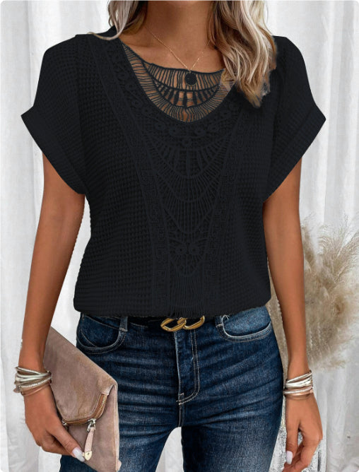 Women's Hollow Out Short Sleeve Top – Ethnic Style Summer Tee