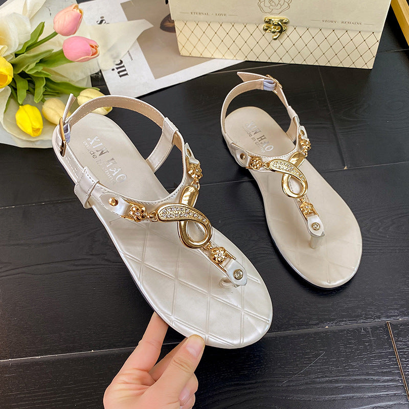 Women's Bohemian Buckle Flat Sandals – Roman Style PU Flip-Flops