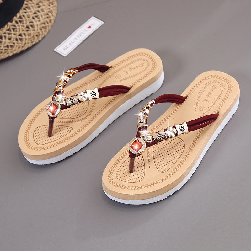 Women's Korean Style Flat Flip-Flops – Matte Herringbone Sandals